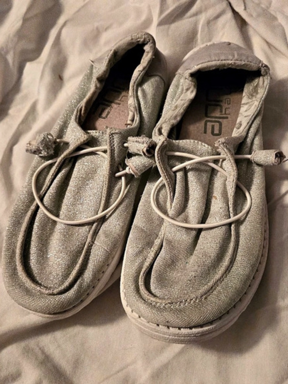 Hey DUDE Glitter Lace-Up Moccasins US 8 Gray